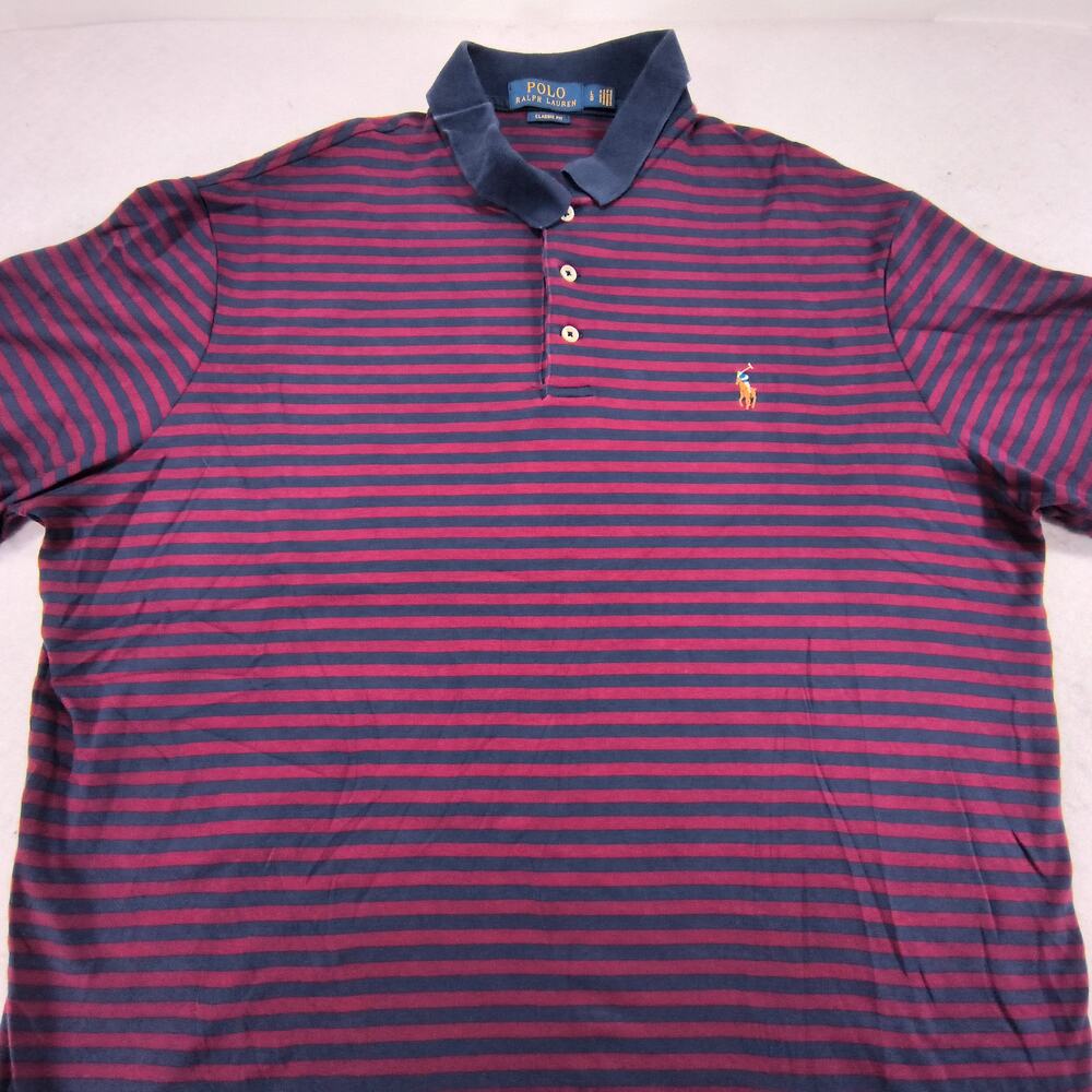 Polo Ralph Lauren Classic Fit Collared Polo Shirt Mens Size Large L Red Navy